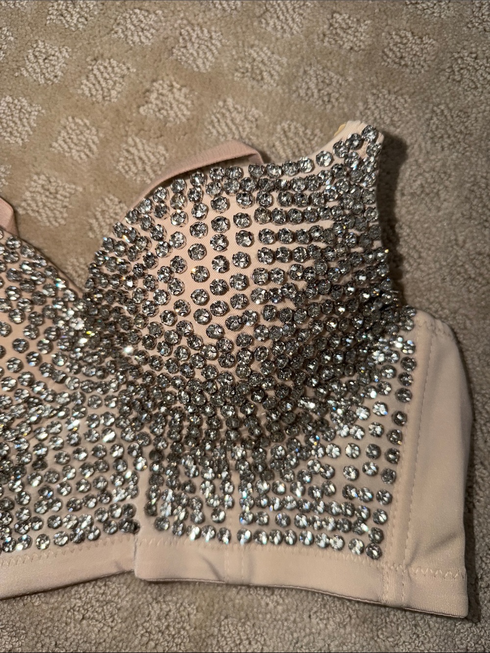 Embellished Nude Rhinestone Crop Top - Picture 4 of 5